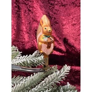 Vintage Christmas Clip On Ornament Glass Glittery Squirrel - Inge Glas - Germany